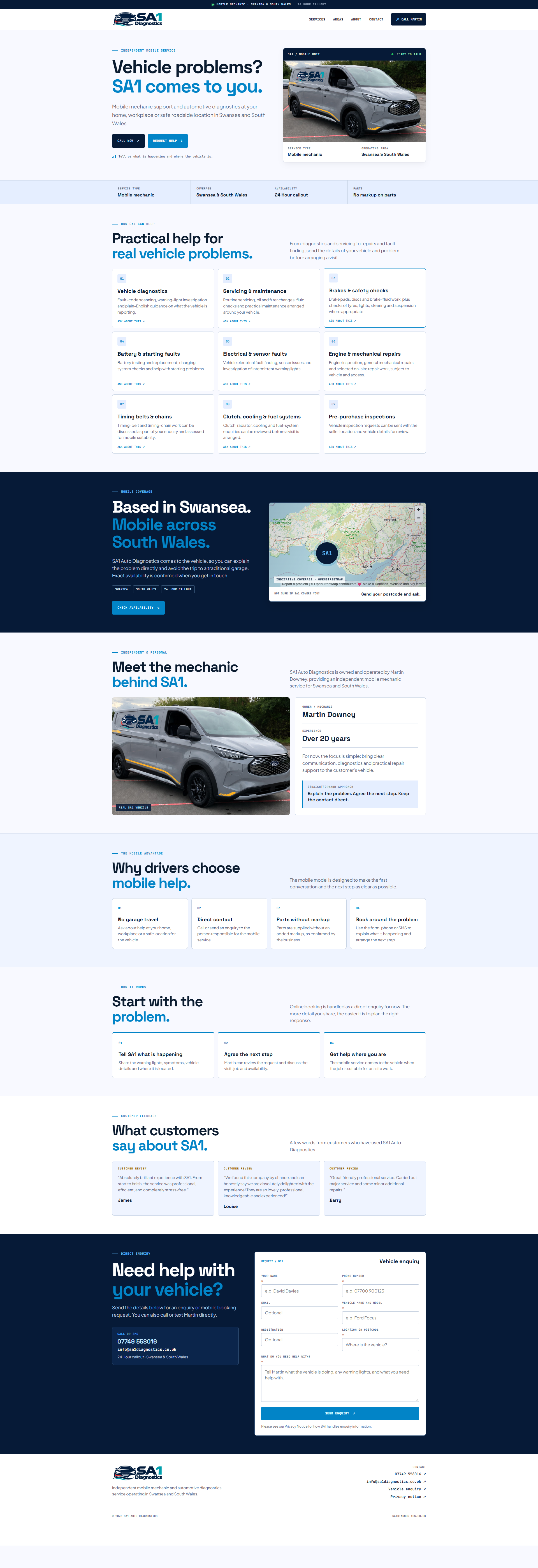 SA1 Diagnostics mobile mechanic website preview
